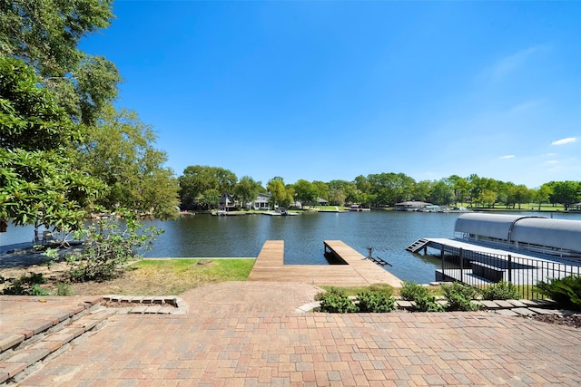 view of dock with a water view