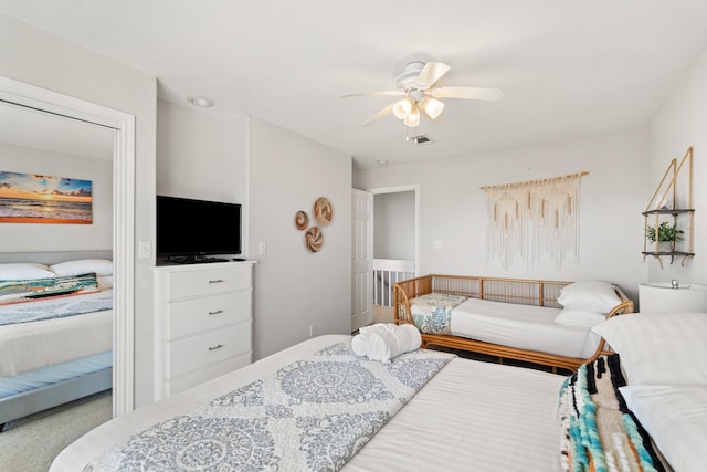 bedroom with carpet flooring and ceiling fan