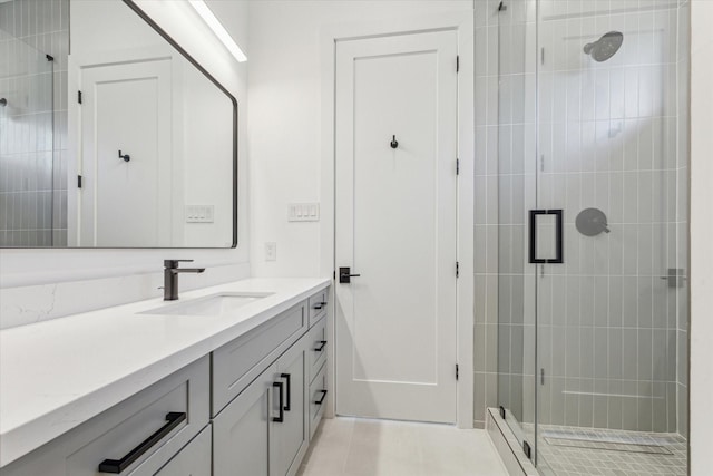 bathroom with vanity and an enclosed shower