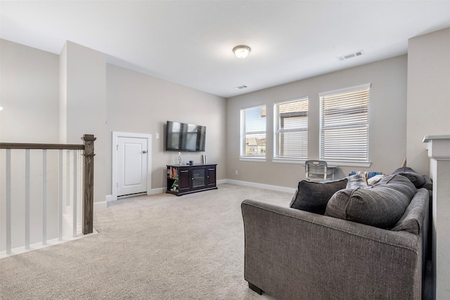 living room with light carpet