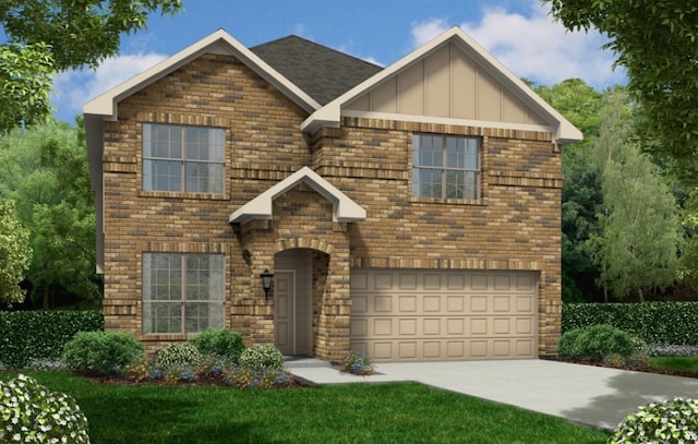 view of front property with a front yard and a garage