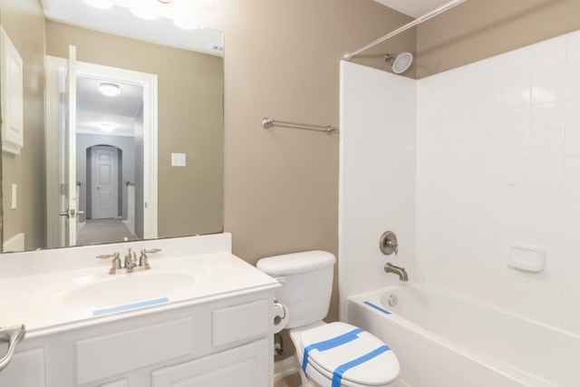 full bathroom featuring vanity, toilet, and shower / washtub combination