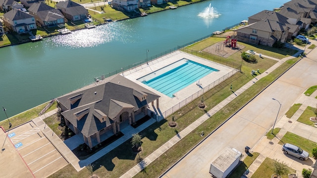 bird's eye view featuring a water view