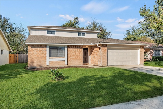 front facade with a garage and a front yard