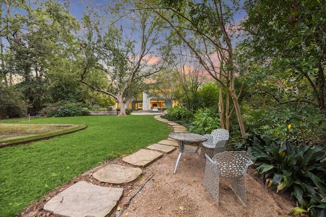 view of yard at dusk