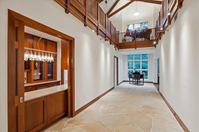 hallway with a high ceiling