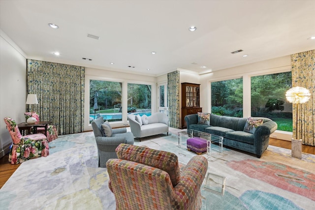 living room featuring light wood-type flooring