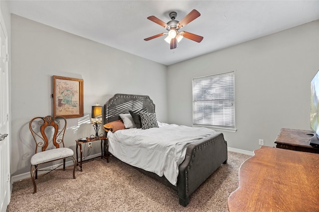 bedroom with carpet flooring and ceiling fan