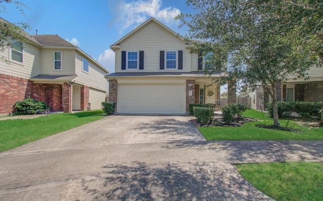 view of front facade featuring a front yard and a garage