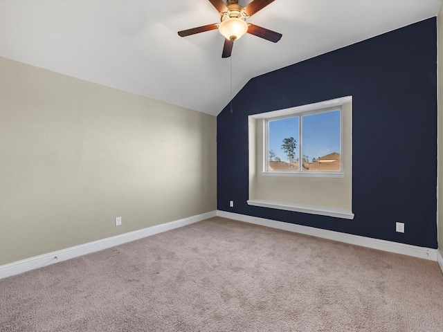 bonus room with carpet floors, vaulted ceiling, and ceiling fan