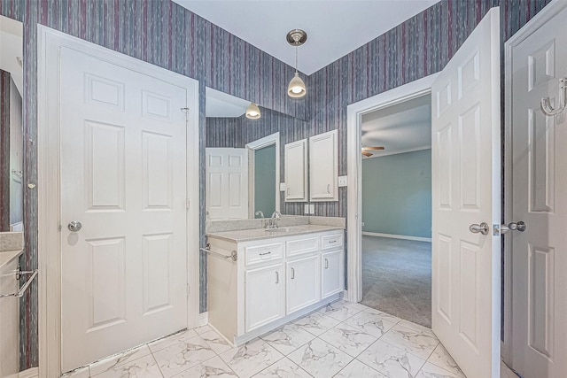 bathroom with vanity and ceiling fan