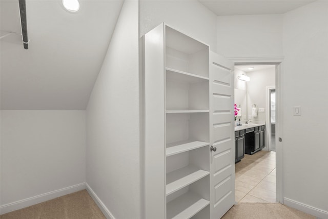 spacious closet featuring light carpet