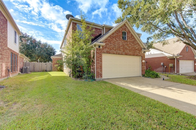 front of property with cooling unit and a front yard