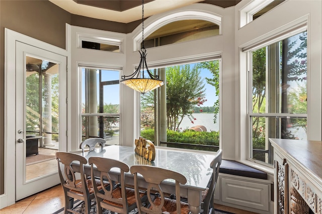 dining space featuring light tile patterned flooring and a healthy amount of sunlight