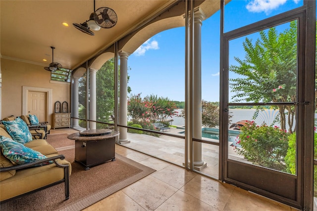 sunroom with decorative columns