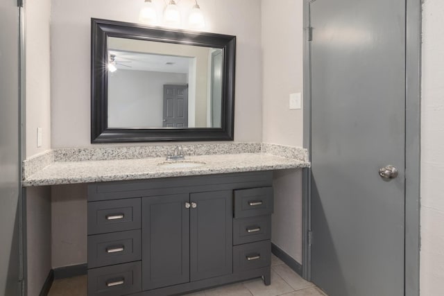 bathroom featuring vanity, tile patterned floors, and ceiling fan