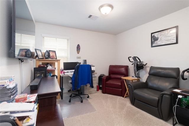 view of carpeted home office