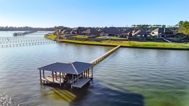 dock area with a water view