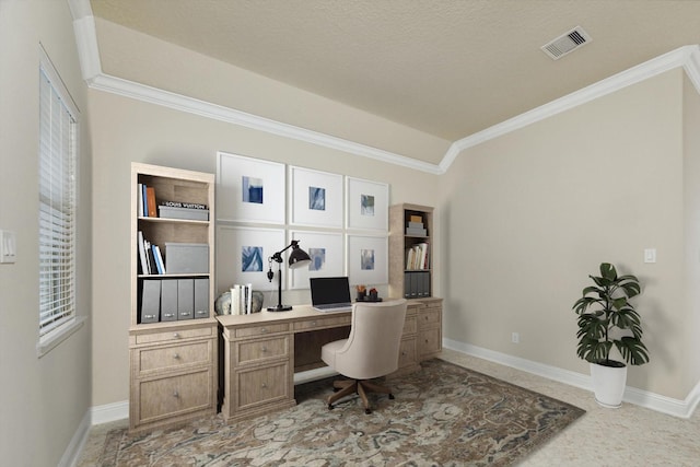 office area featuring ornamental molding