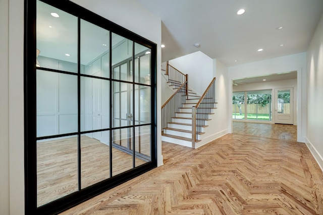 interior space featuring parquet floors