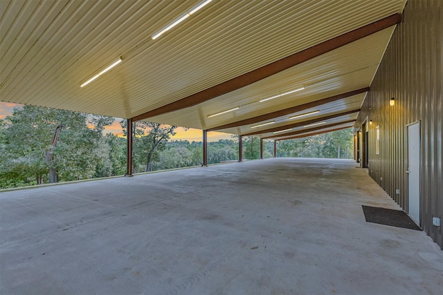 view of patio terrace at dusk