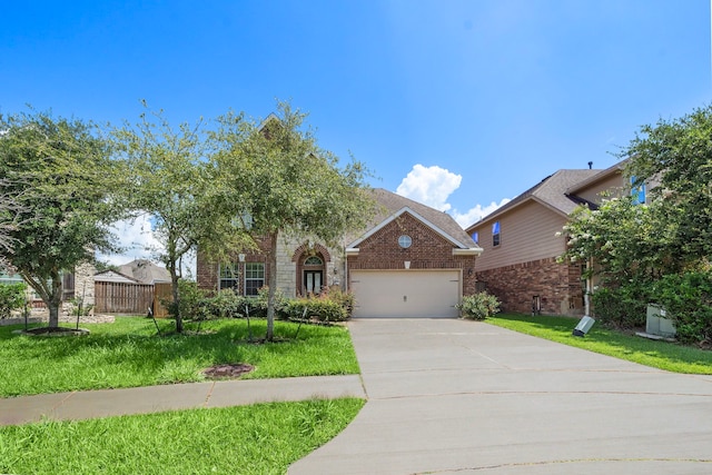 view of front facade featuring a front lawn and a garage