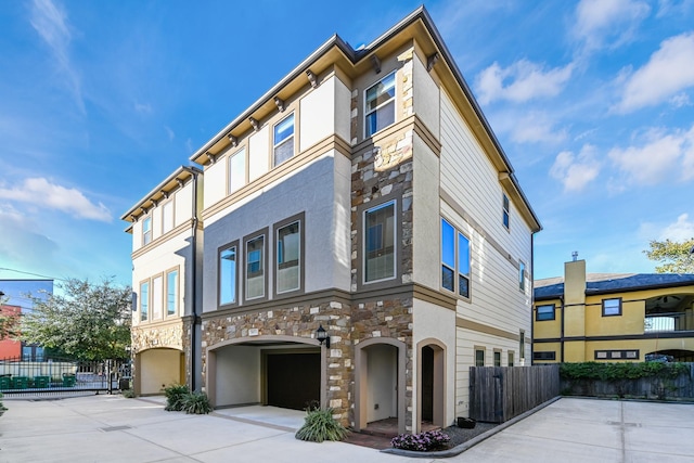 view of building exterior featuring a garage