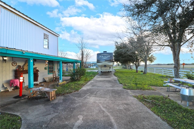 exterior space with a water view