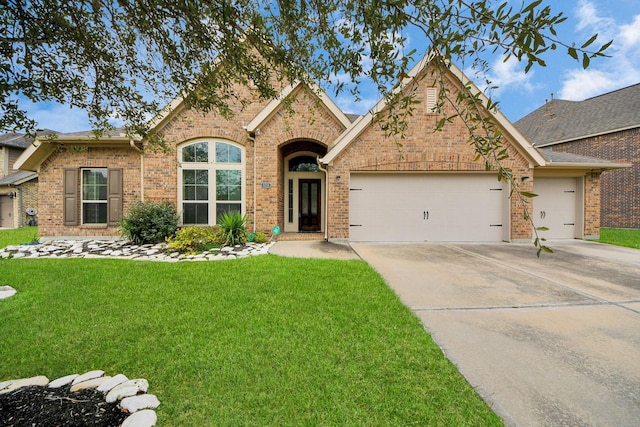 view of front of property with a garage and a front yard