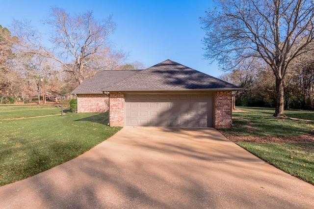 view of property exterior featuring a yard and a garage