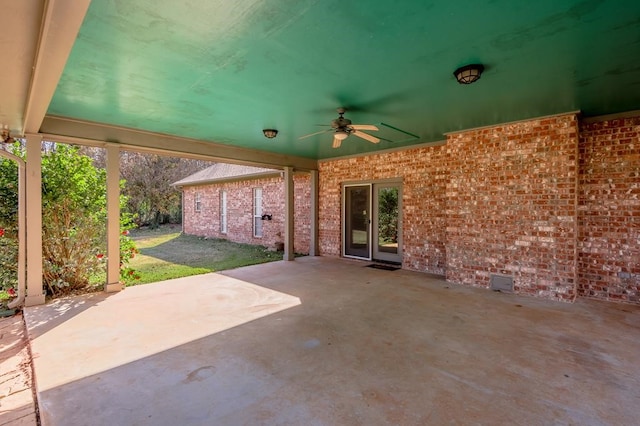 view of patio featuring ceiling fan