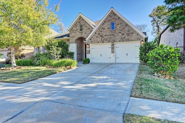 view of front of home featuring a garage and a front lawn