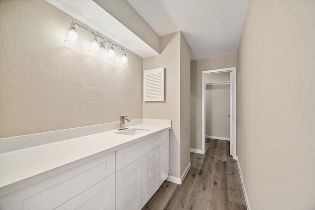 bathroom featuring vanity and wood-type flooring