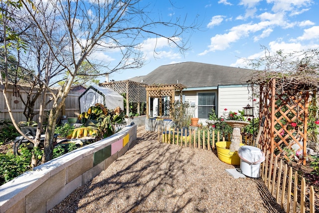 exterior space featuring a pergola