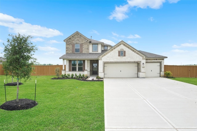 view of front of house featuring a garage and a front lawn