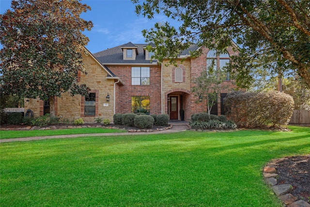 view of property featuring a front lawn