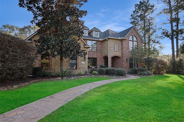 view of front of property with a front lawn