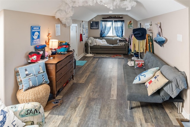 bedroom featuring hardwood / wood-style floors and vaulted ceiling