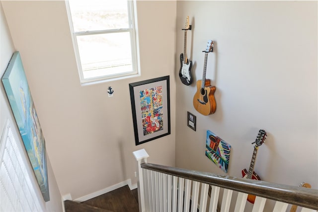 staircase with wood-type flooring