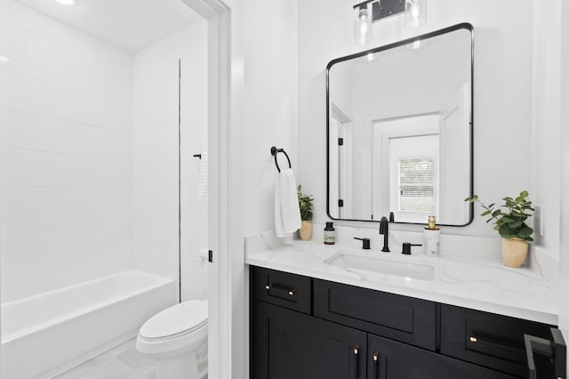 full bathroom with vanity, shower / bath combination, and toilet