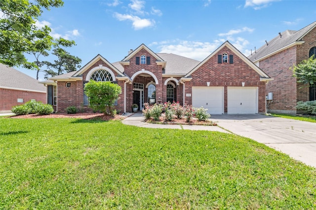 view of front property featuring a front yard and a garage