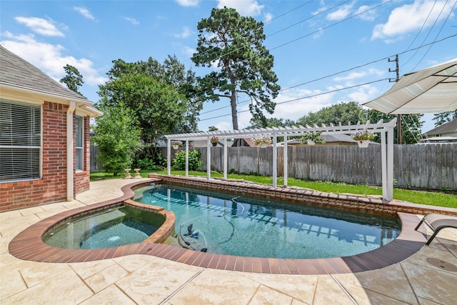 view of pool with an in ground hot tub, a pergola, and a patio