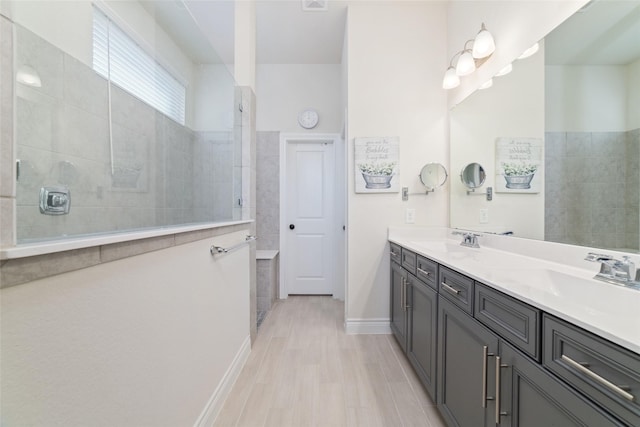 bathroom with vanity and wood-type flooring