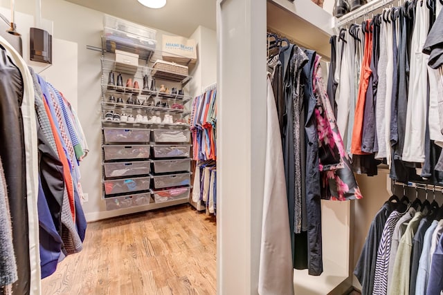 walk in closet featuring light hardwood / wood-style flooring