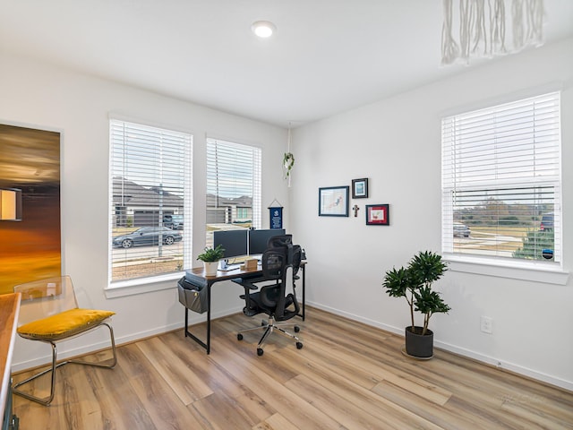 office featuring a healthy amount of sunlight and light hardwood / wood-style floors