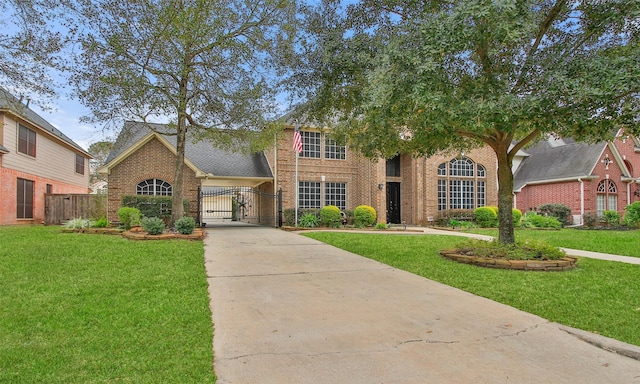 view of front of home with a front lawn