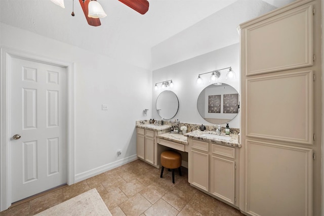 bathroom featuring vanity and ceiling fan