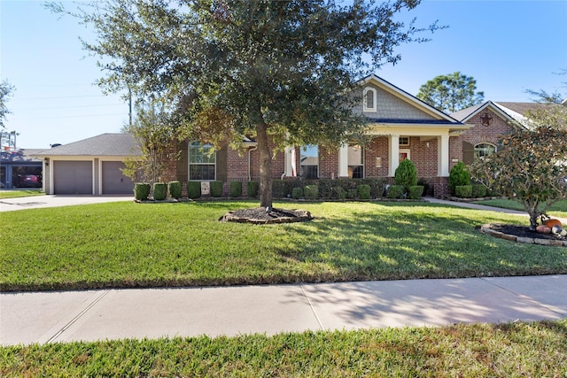 view of front facade featuring a garage and a front lawn