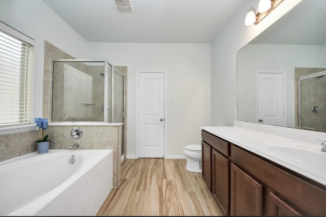 full bathroom featuring plenty of natural light, vanity, and independent shower and bath