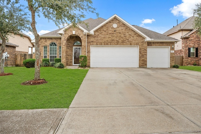 view of front facade with a garage and a front lawn